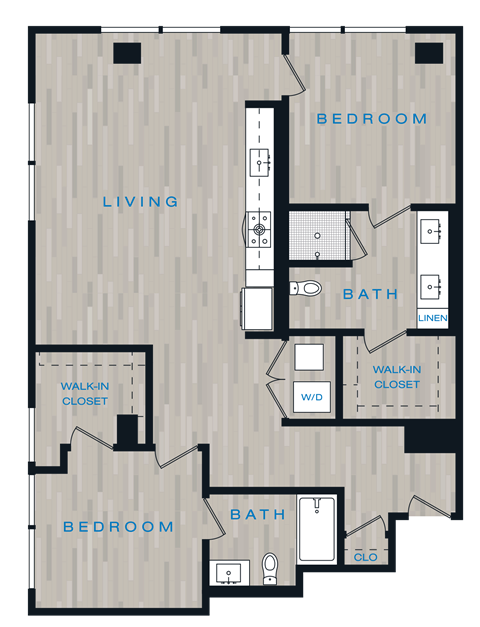 Floor plan for 2 beds, 2 baths, 1178 sqft